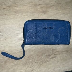 Calvin Klein Embossed Blue Wristlet